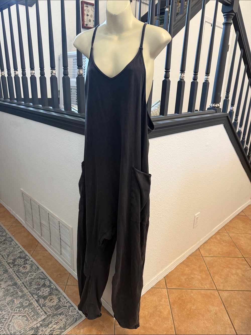 Dark Grey Sleeveless Wide-Leg Jumpsuit with Pockets